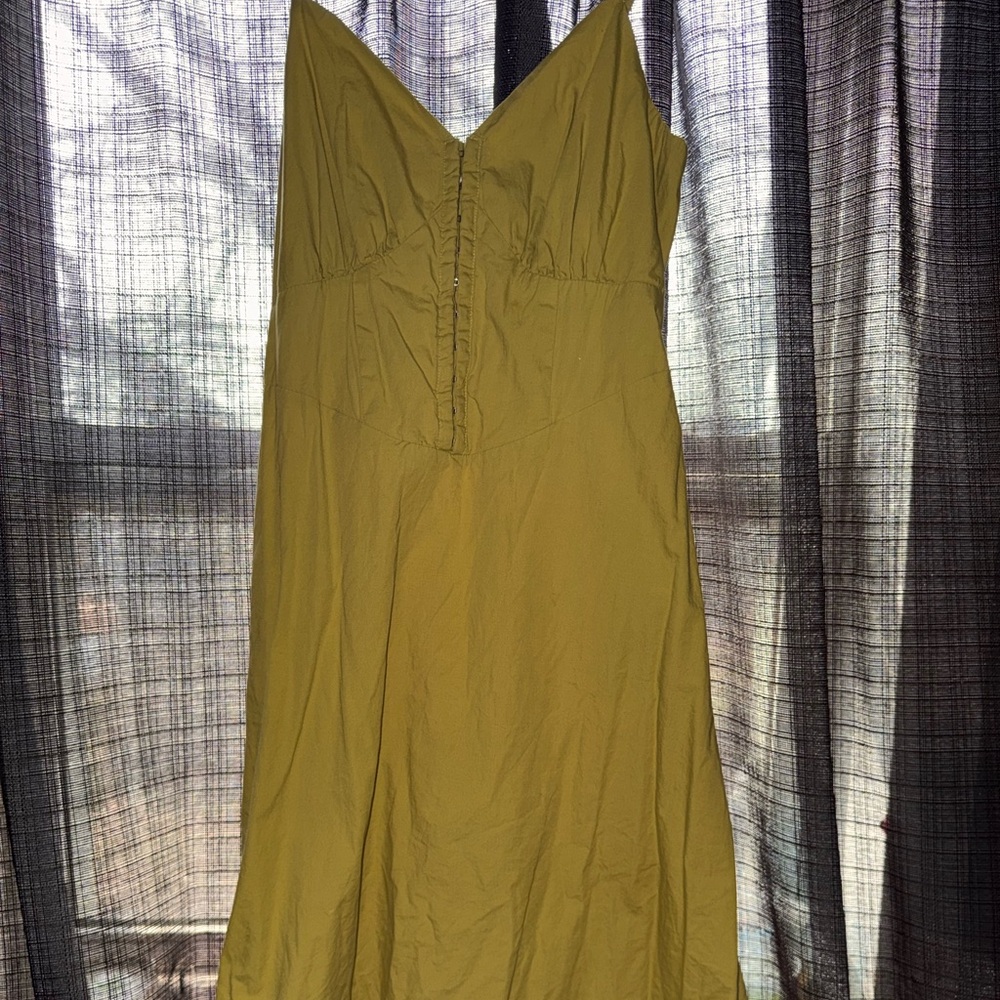 Women's Olive Sundress - Casual Button-Front Midi